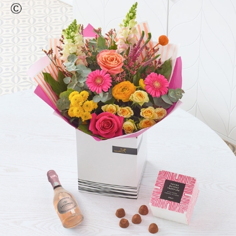 Bright Day Bouquet With Chocolates and Fizz