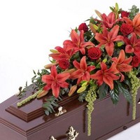 Asiatic Lily and Rose Casket Spray   Red