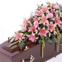 Asiatic Lily and Rose Casket Spray   Pink