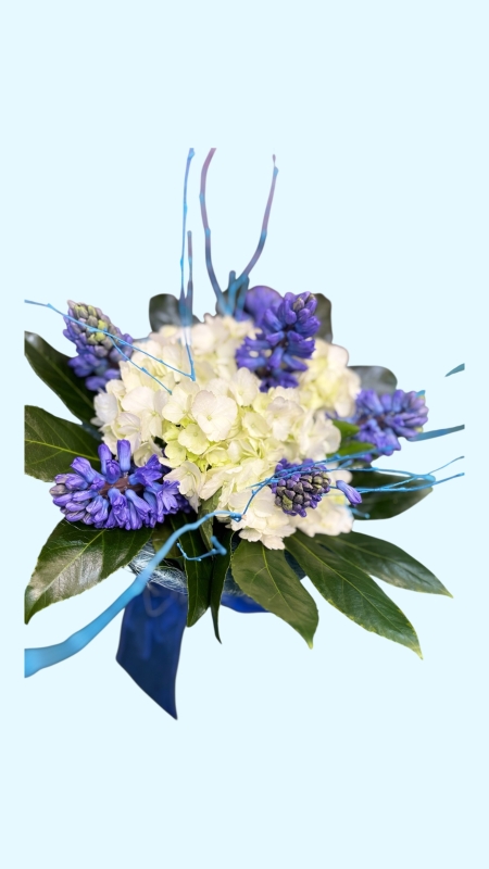 Hydrangea and scented Hyacinth signature vase