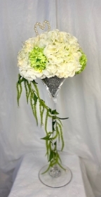 Artificial green and white hydrangea vase with lights