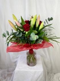 Red Rose & Scented Oriental Lily Vase